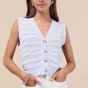 Lulus Delightfully Posh Light Blue Button-front Sweater Vest Top - Size S